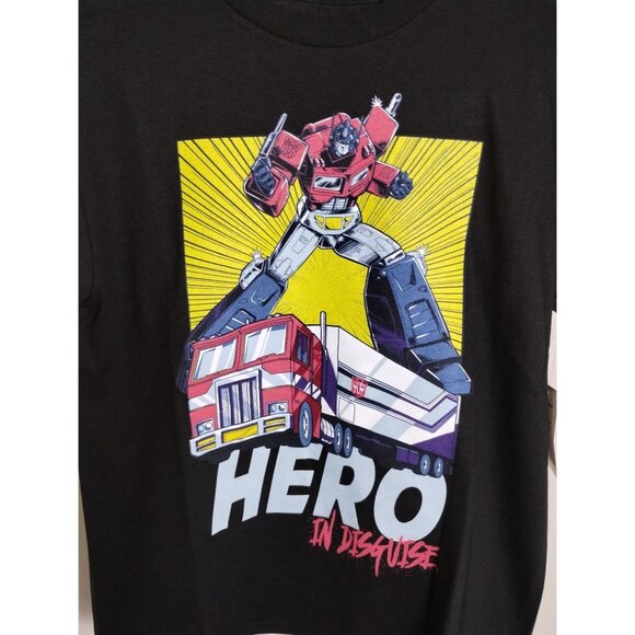 Transformers Kids 8 to 10 Black Optimus Prime Hero in Disguise T-Shirt New - Picture 2 of 5